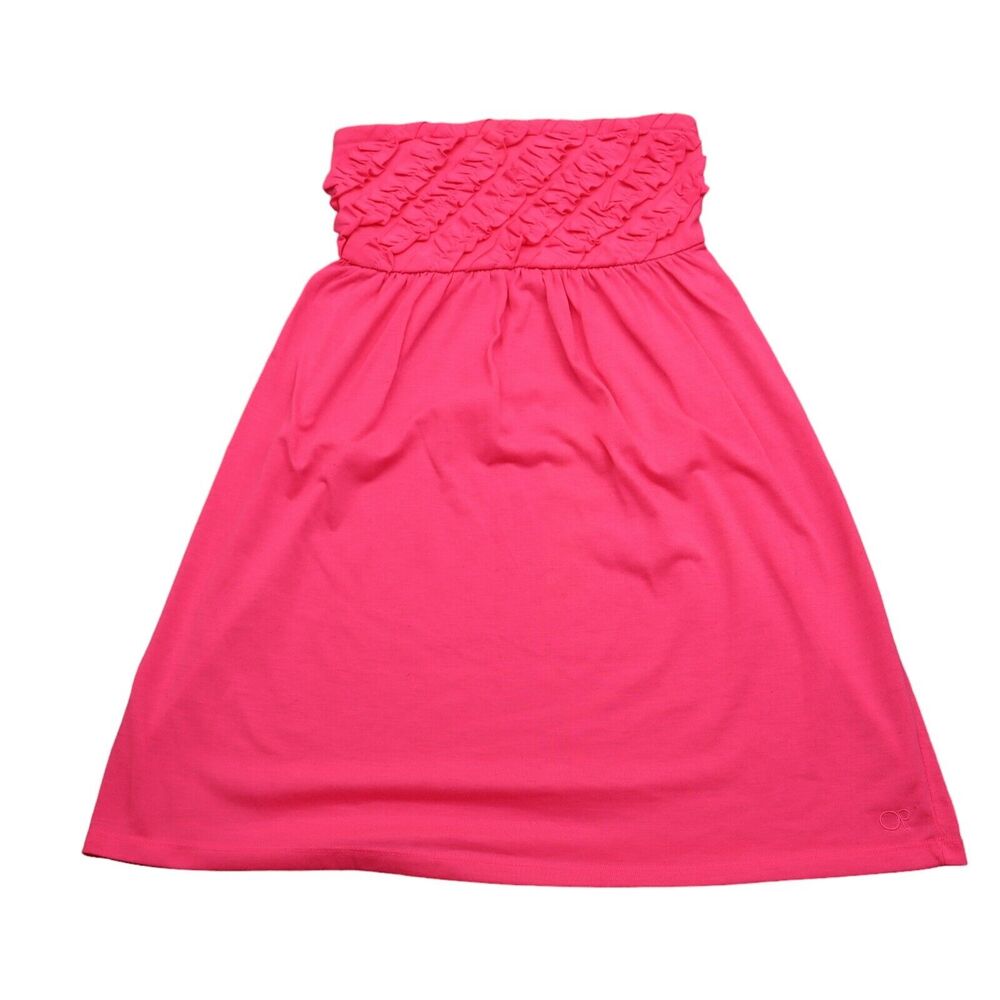 OP Dress Womens S Baby Pink Ruffled Strapless Straight Neckline Pleated A Line